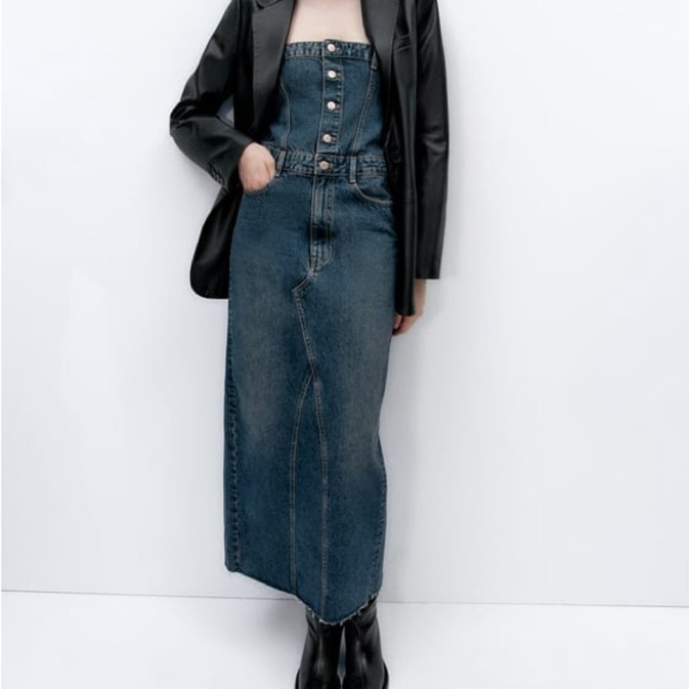 Zara denim maxi strapless dress size MEDIUM NWT